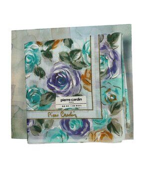 Pierre Cardin Vintage Cotton Floral Scarf 16.5" Square Never Worn